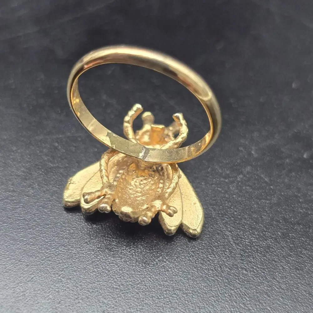 Gold Tone Rhinestone Bumble Bee Ring Size 5.5 Vintage Costume Jewelry